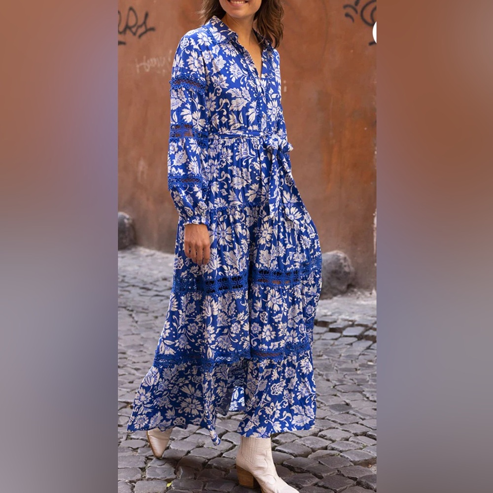Miss June Paris ~ Chiara Dress /Elegant Blue Floral Long Sleeve Dress
Size F - Picture 4 of 9